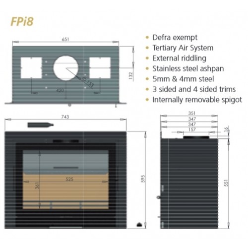 Fireline FPi8 Inset Wood burning 8kw Stove 3 u0026 4 sided