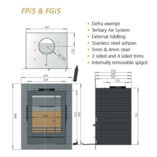 Fireline FPi5 FGi5 Inset Wood burning DEFRA Stove